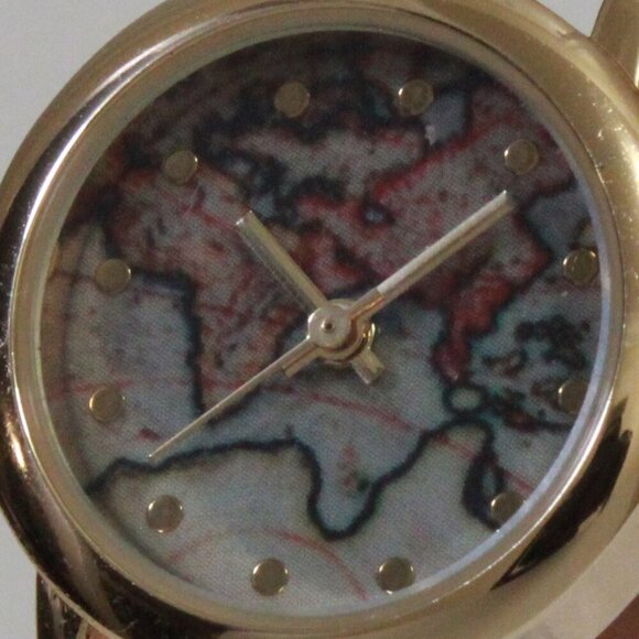 Accutime Ladies Casual Quartz Watch Map Dial Gold Tune Braided Strap 24mm - Picture 12 of 13